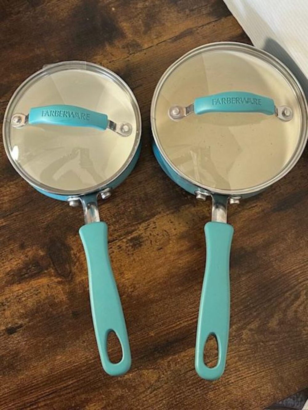 * FARBERWARE Nonstick Cook Kitchen Cookware Turquoise 1.5 & 1 Qt Pans With Lids - Picture 2 of 5